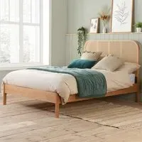Margot King Size Bed with Rattan Headboard - Oak