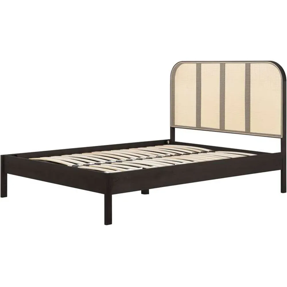 Margot Super King Size Bed with Rattan Headboard - Black