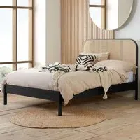 Margot Super King Size Bed with Rattan Headboard - Black