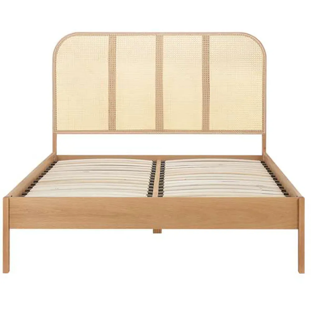 Margot Super King Size Bed with Rattan Headboard - Oak