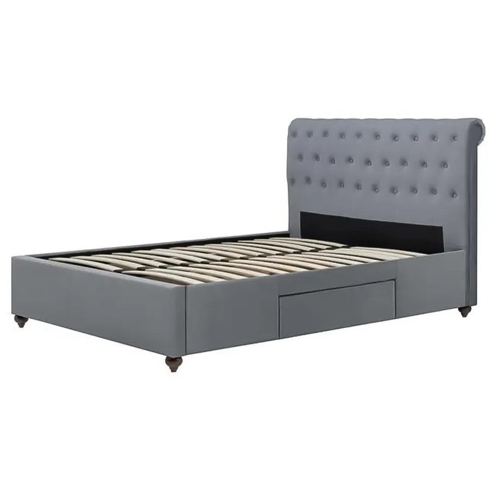 Marlow Double Bed Frame with Storage - Grey, Velvet
