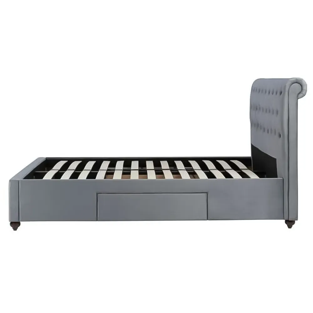 Marlow Double Bed Frame with Storage - Grey, Velvet