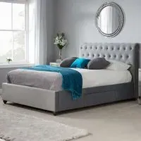 Marlow Double Bed Frame with Storage - Grey, Velvet