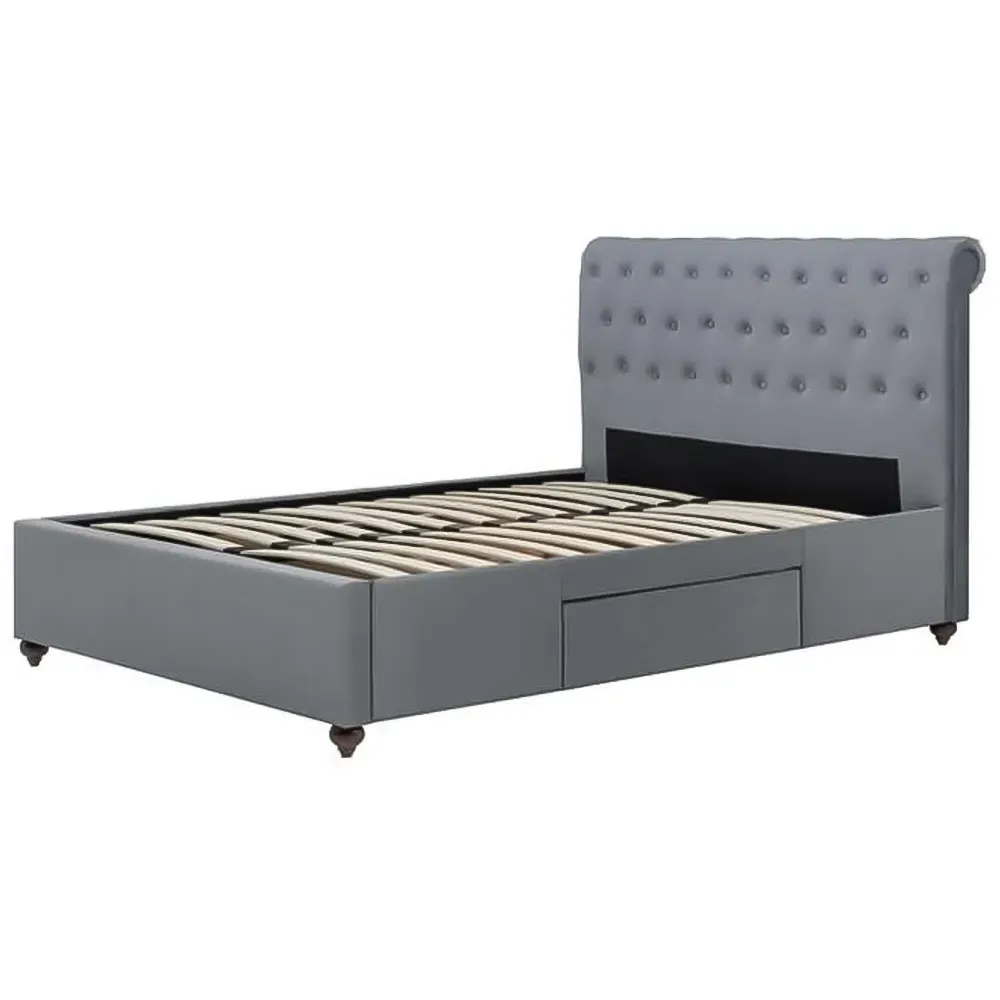 Marlow King Size Bed Frame with Storage - Grey, Velvet