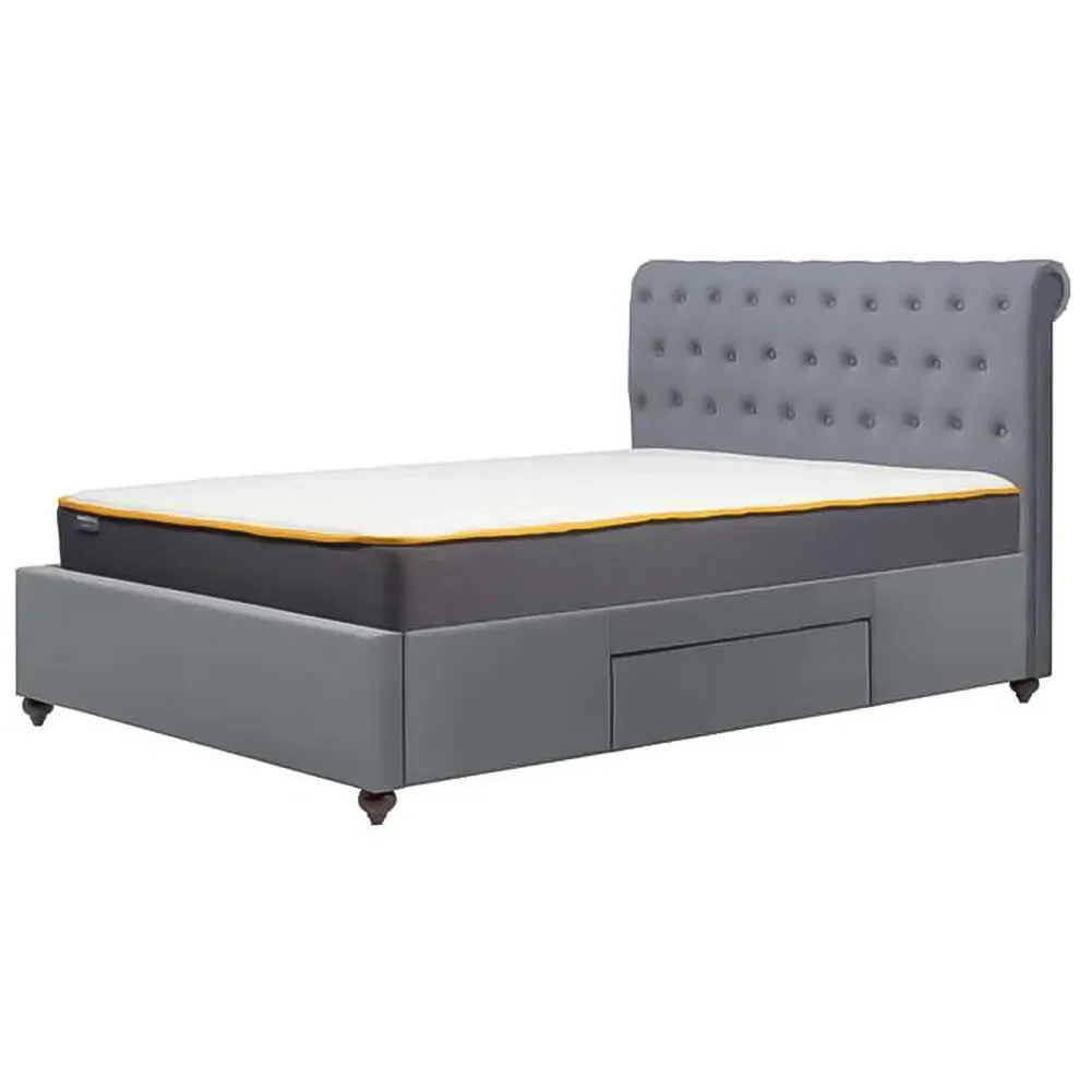 Marlow King Size Bed Frame with Storage - Grey, Velvet