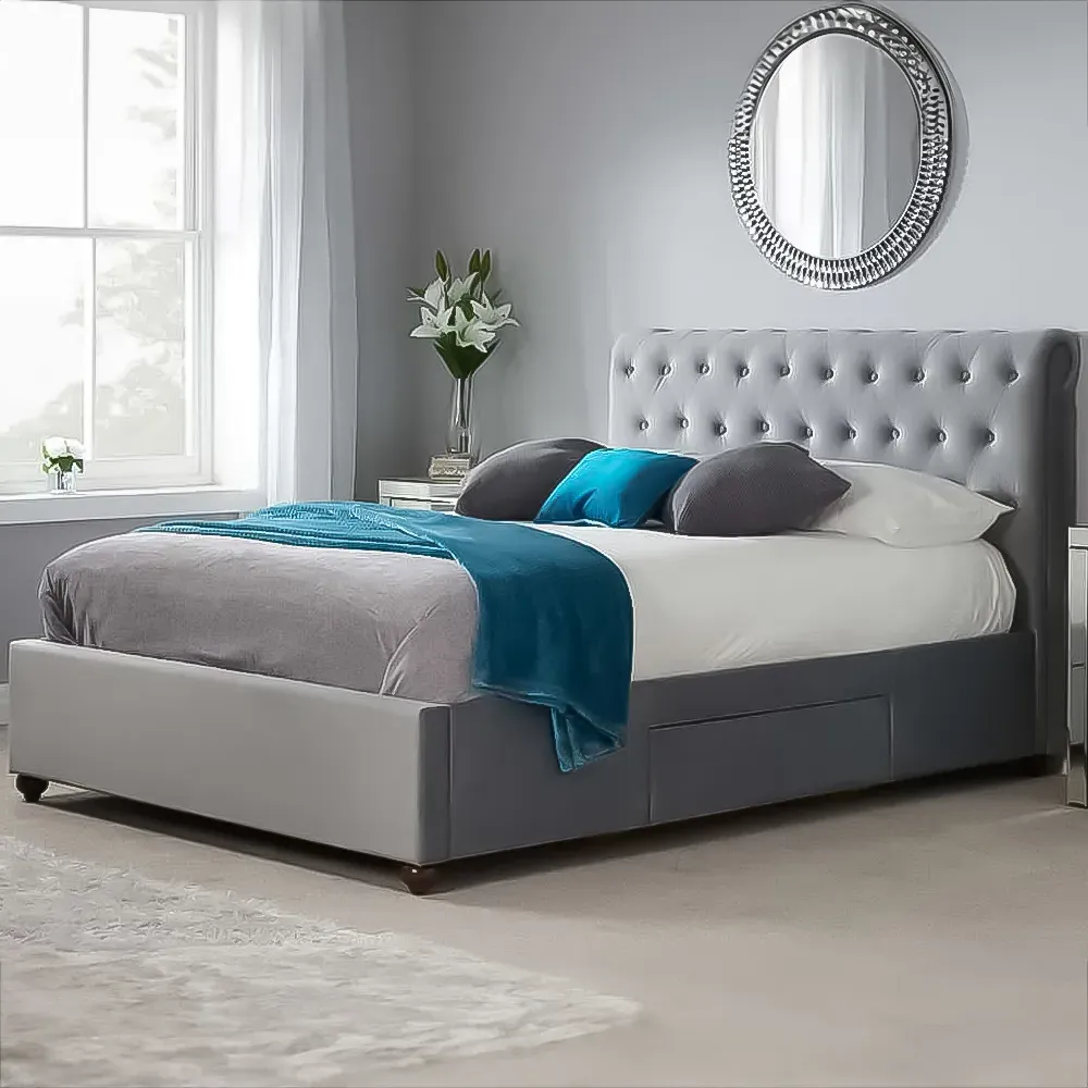 Marlow King Size Bed Frame with Storage - Grey, Velvet image