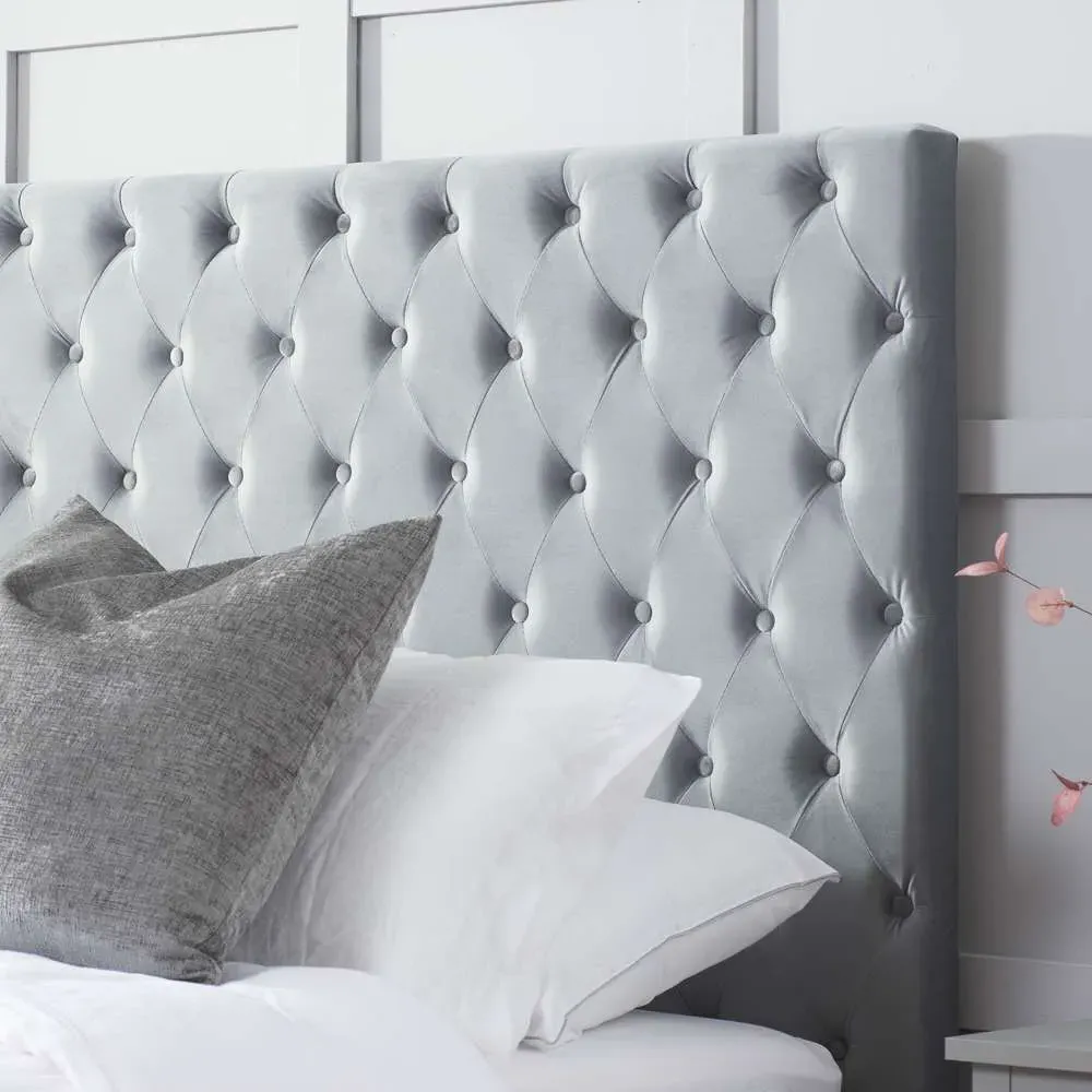 Marquis Double Ottoman Bed Frame - Grey, Velvet