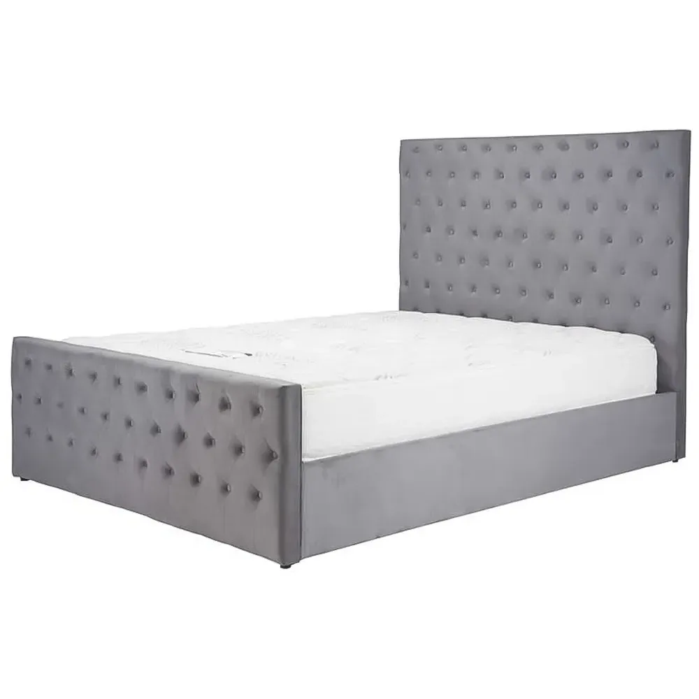 Marquis Double Ottoman Bed with Storage - Grey, Velvet