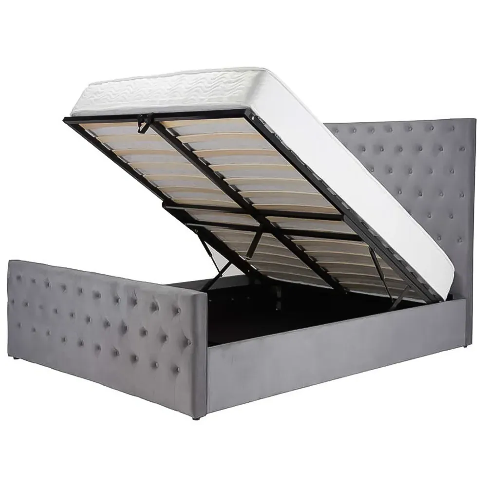 Marquis Double Ottoman Bed with Storage - Grey, Velvet