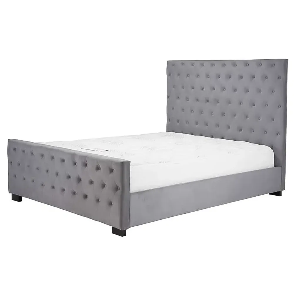 Marquis King Size Bed Frame with Storage - Grey, Velvet