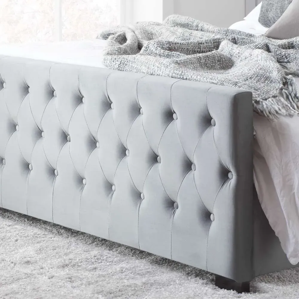 Marquis King Size Bed Frame with Storage - Grey, Velvet