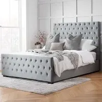 Marquis King Size Bed Frame with Storage - Grey, Velvet