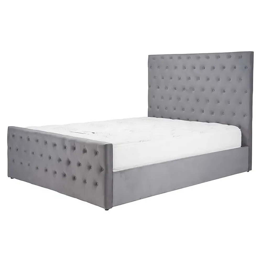 Marquis King Size Ottoman Bed with Storage - Grey, Velvet