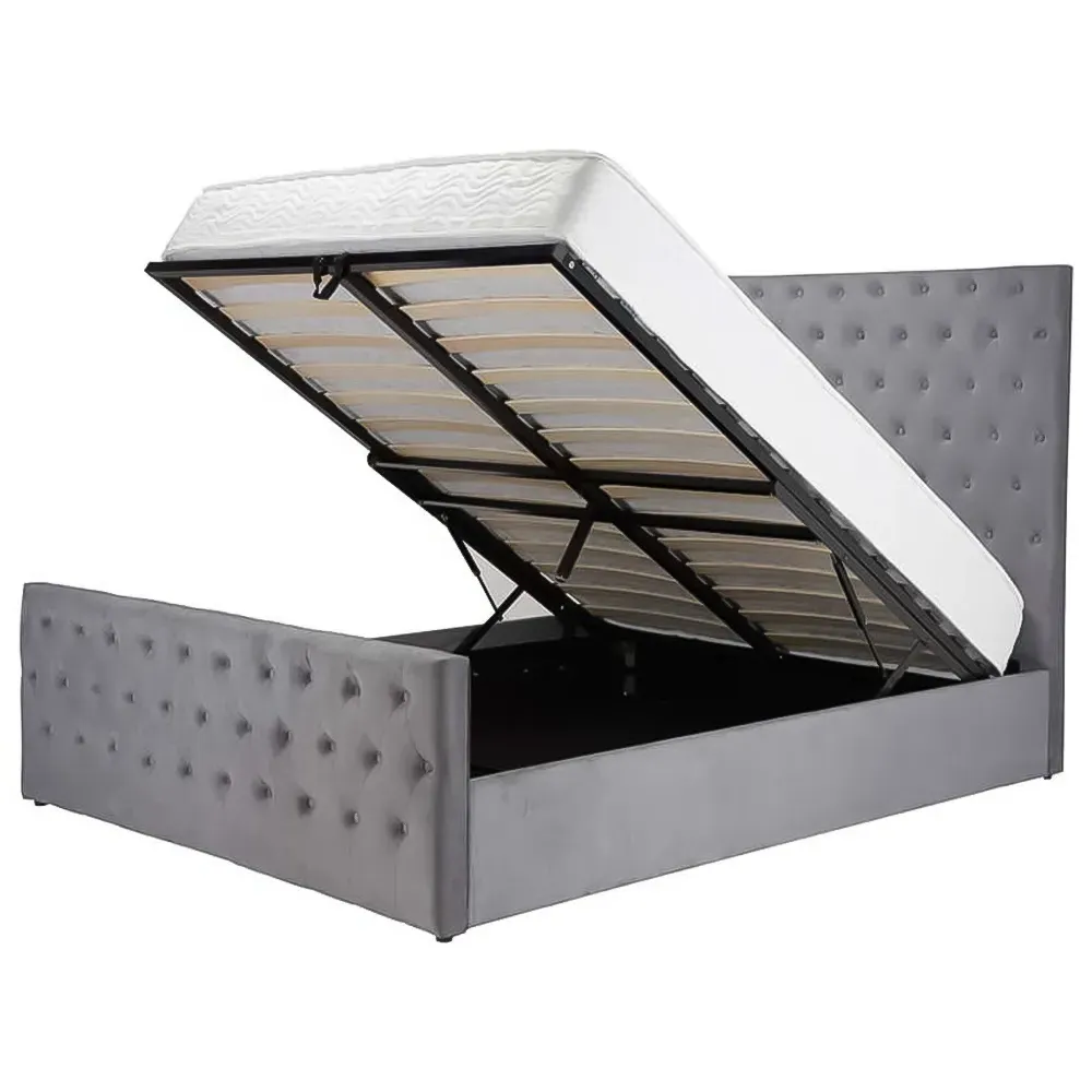 Marquis King Size Ottoman Bed with Storage - Grey, Velvet