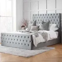 Marquis King Size Ottoman Bed with Storage - Grey, Velvet