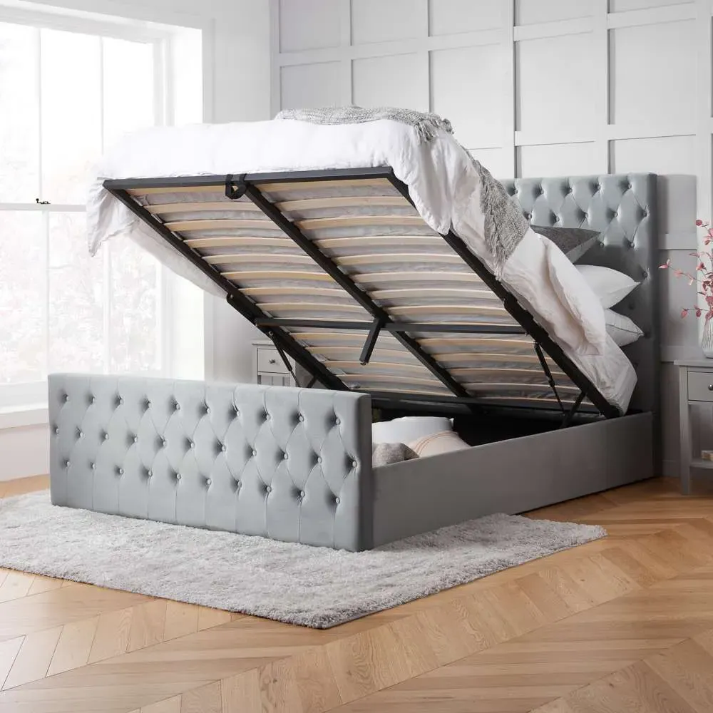 Marquis Super King Ottoman Bed with Storage - Grey, Velvet