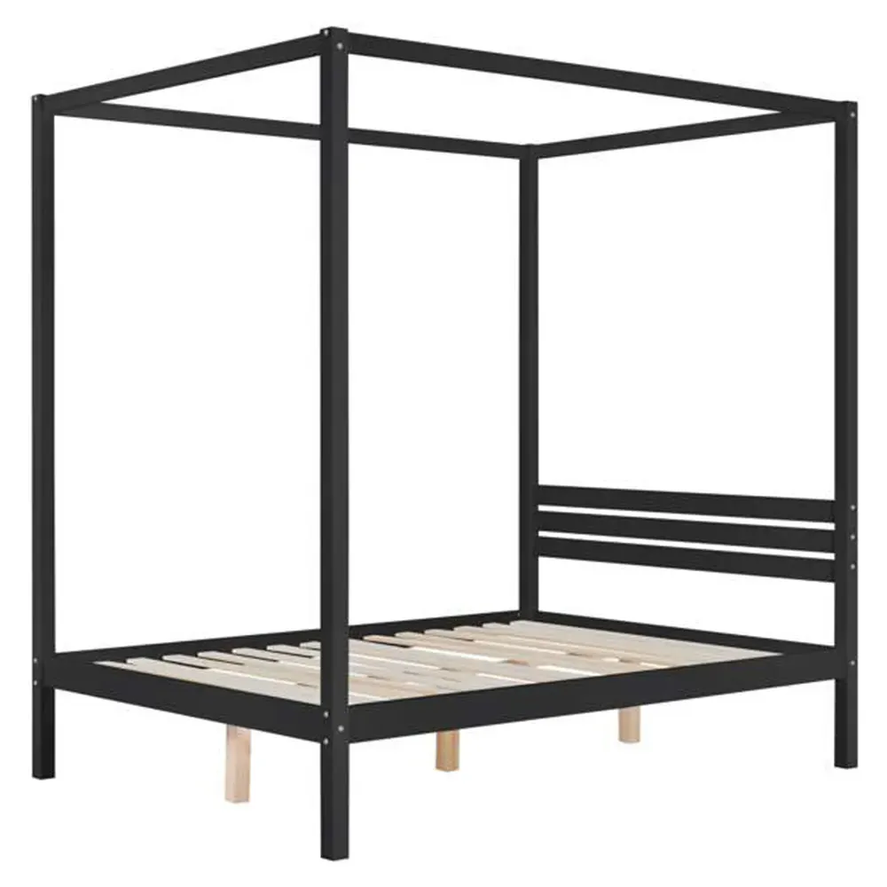 Mercia Double Four Poster Bed Frame - Black, Wood
