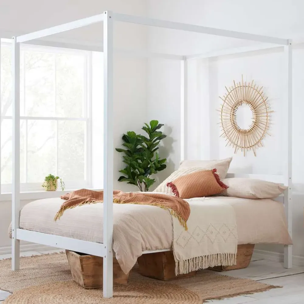 Mercia Double Four Poster Bed Frame - White, Wood