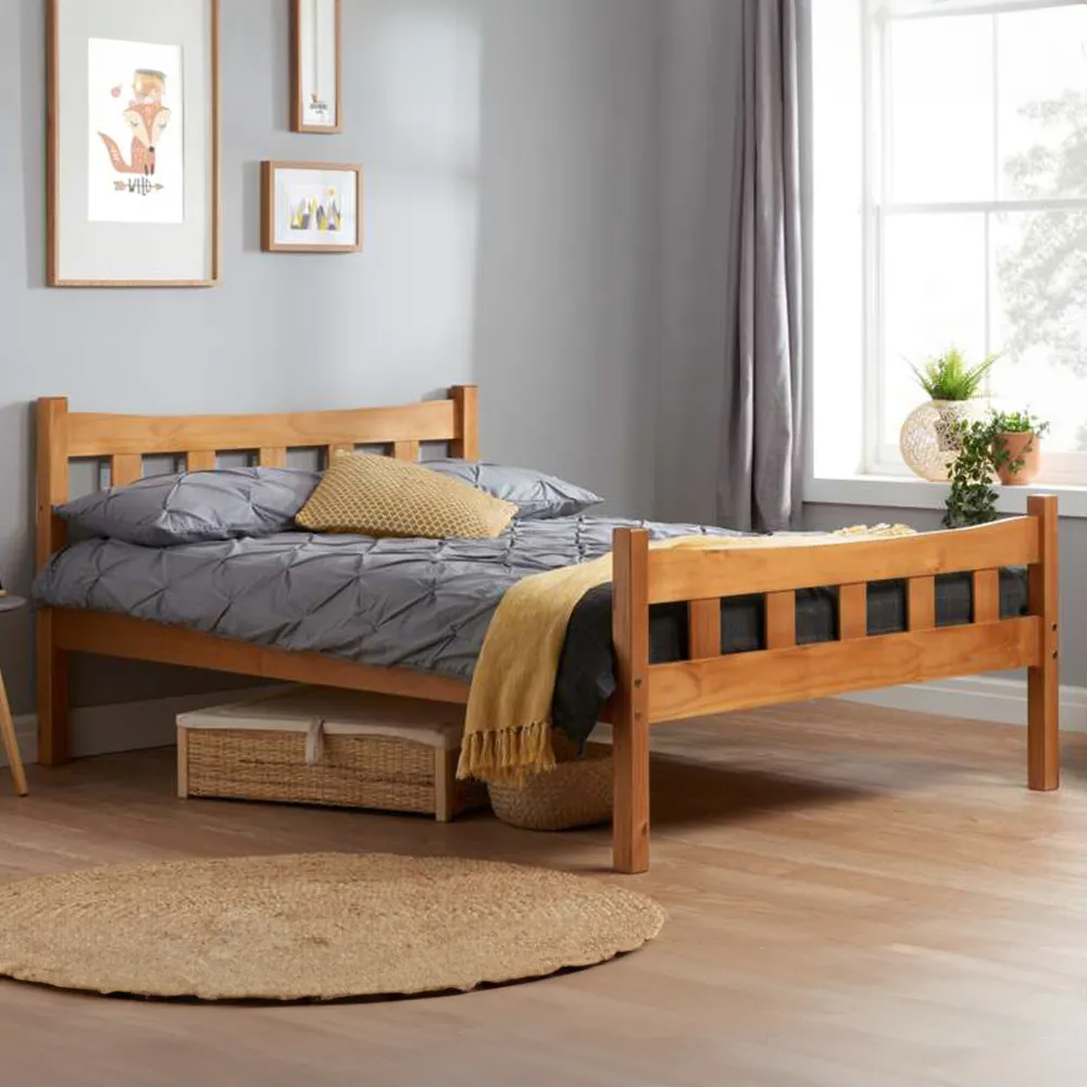 Miami Single Bed Frame - Brown, Pine