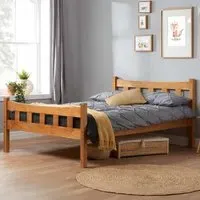 Miami Small Double Bed Frame - Brown, Pine