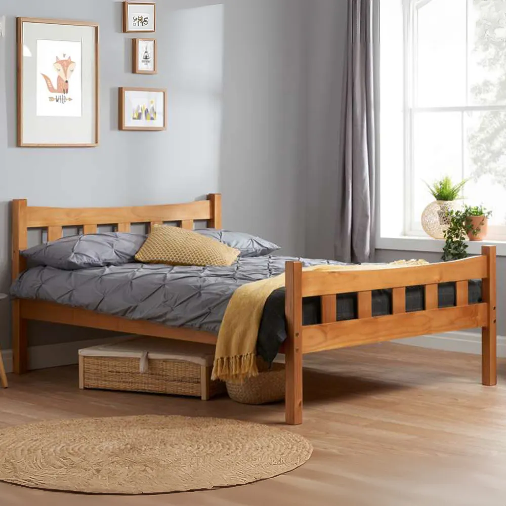 Miami Small Double Bed Frame - Brown, Pine