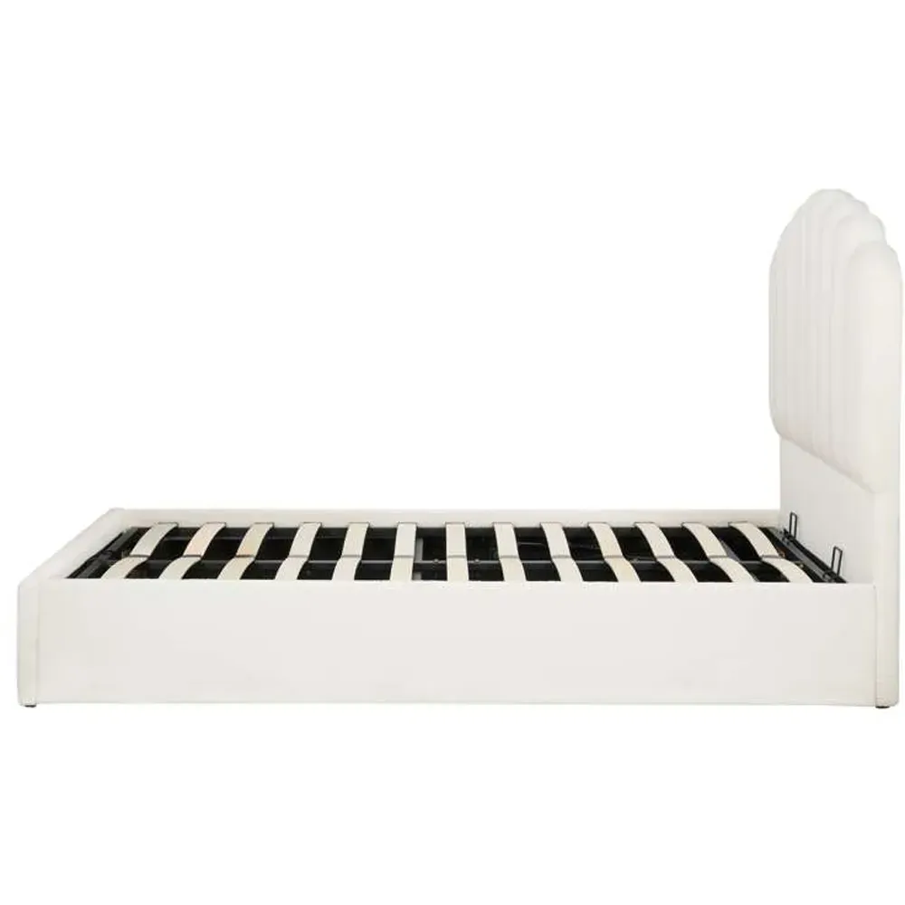 Monaco Double Ottoman Bed - White, Boucle