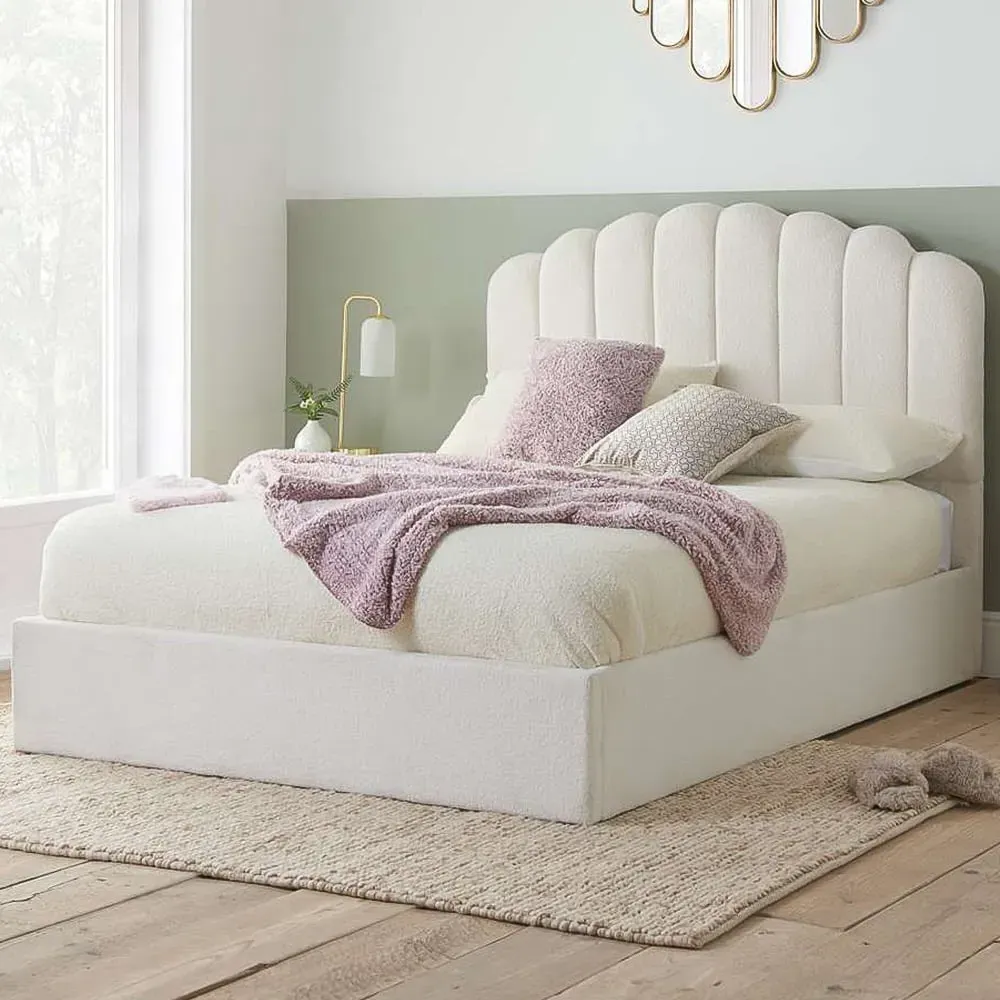 Monaco Double Ottoman Bed - White, Boucle image