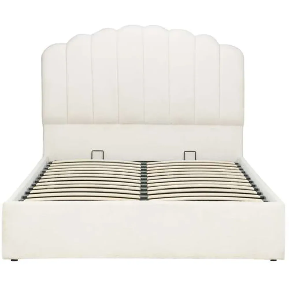 Monaco King Size Ottoman Bed - White, Boucle