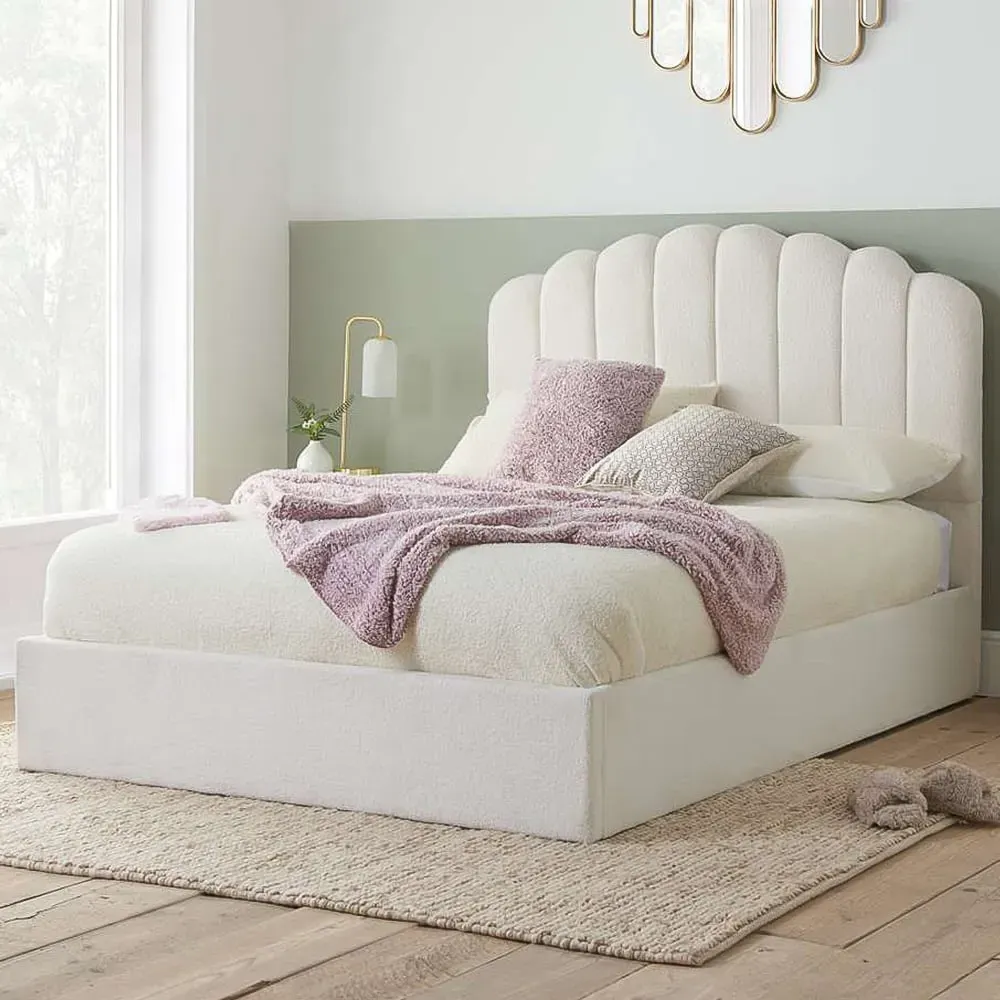 Monaco King Size Ottoman Bed - White, Boucle