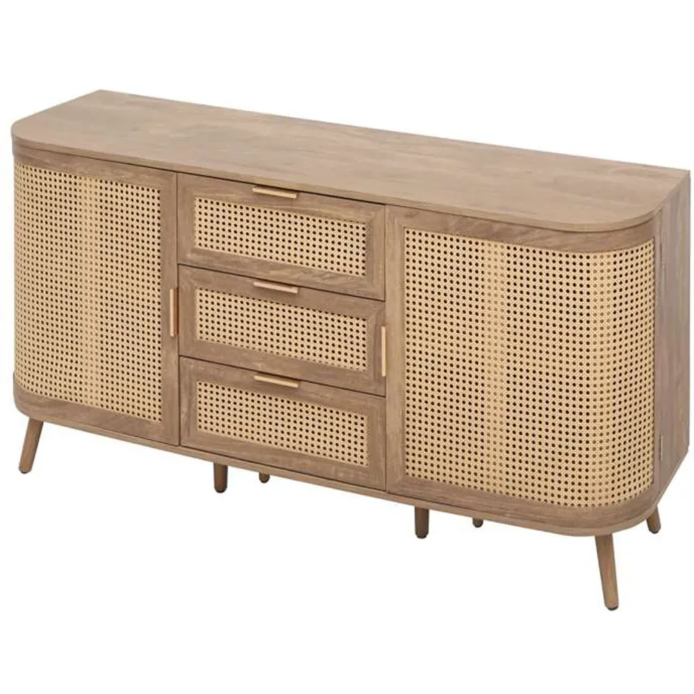 Noah 2 Door 3 Drawer Rattan Effect Sideboard - Brown