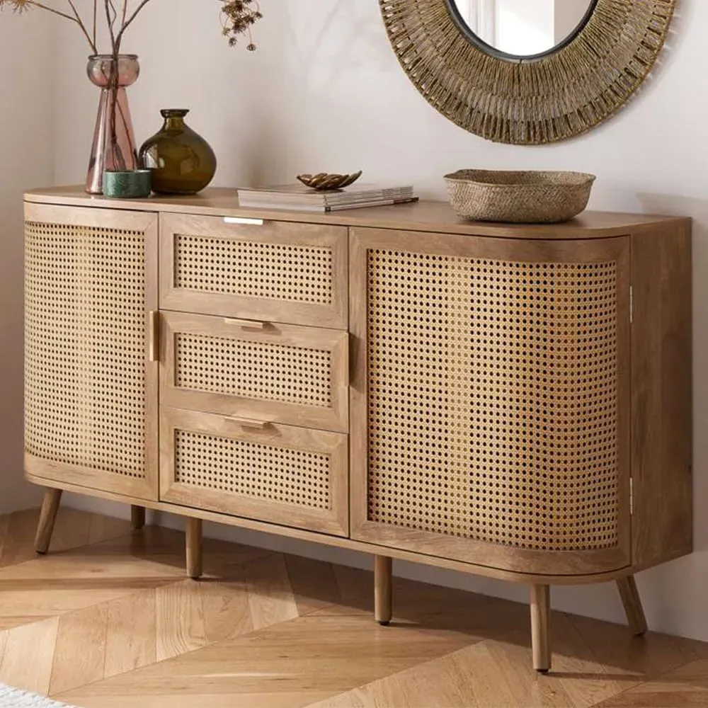 Noah 2 Door 3 Drawer Rattan Effect Sideboard - Brown