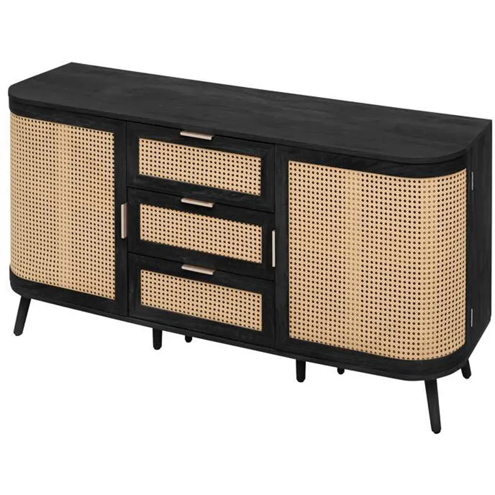 Noah 2 Door 3 Drawer Rattan Sideboard - Black