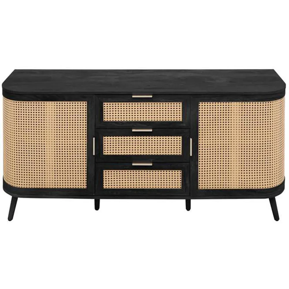 Noah 2 Door 3 Drawer Rattan Sideboard - Black
