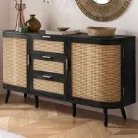 Noah 2 Door 3 Drawer Rattan Sideboard - Black