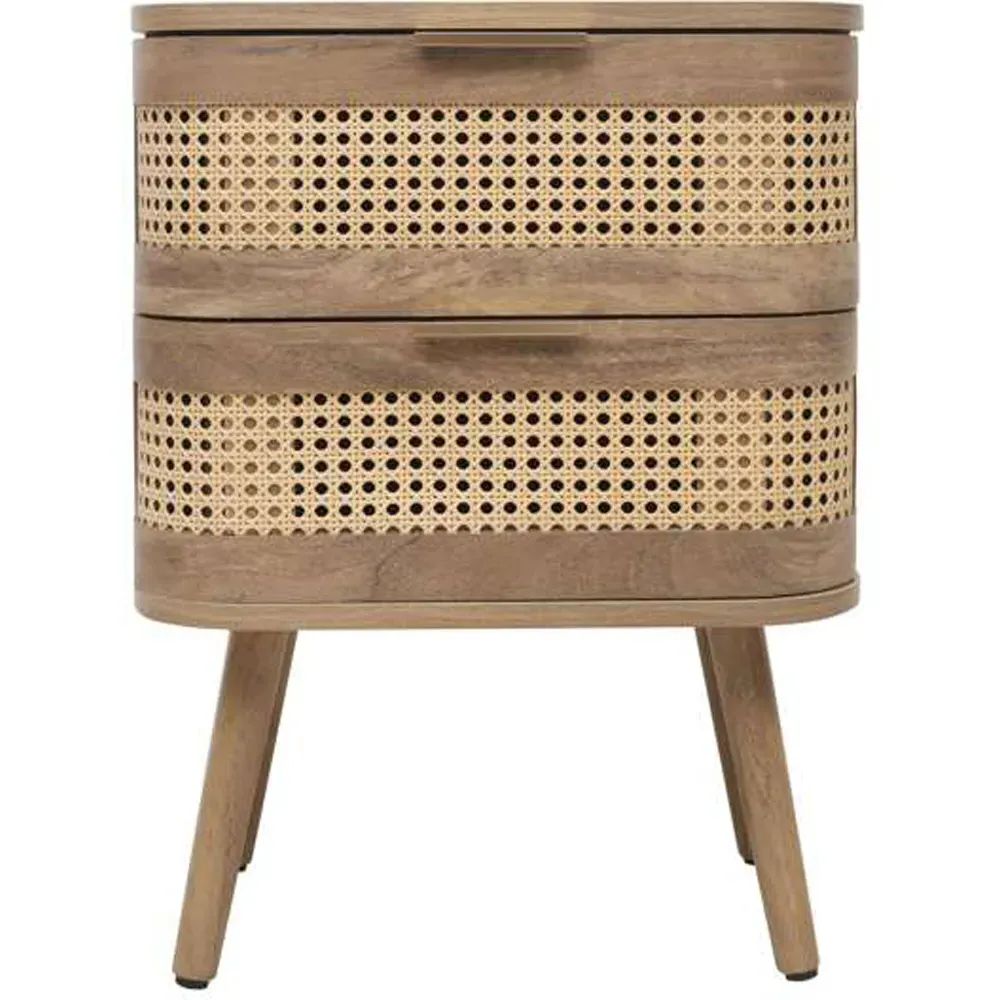 Noah 2 Door Bedside Table - Brown, Rattan Effect