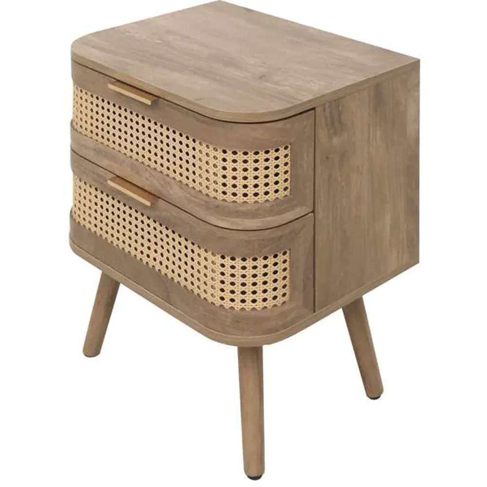 Noah 2 Door Bedside Table - Brown, Rattan Effect