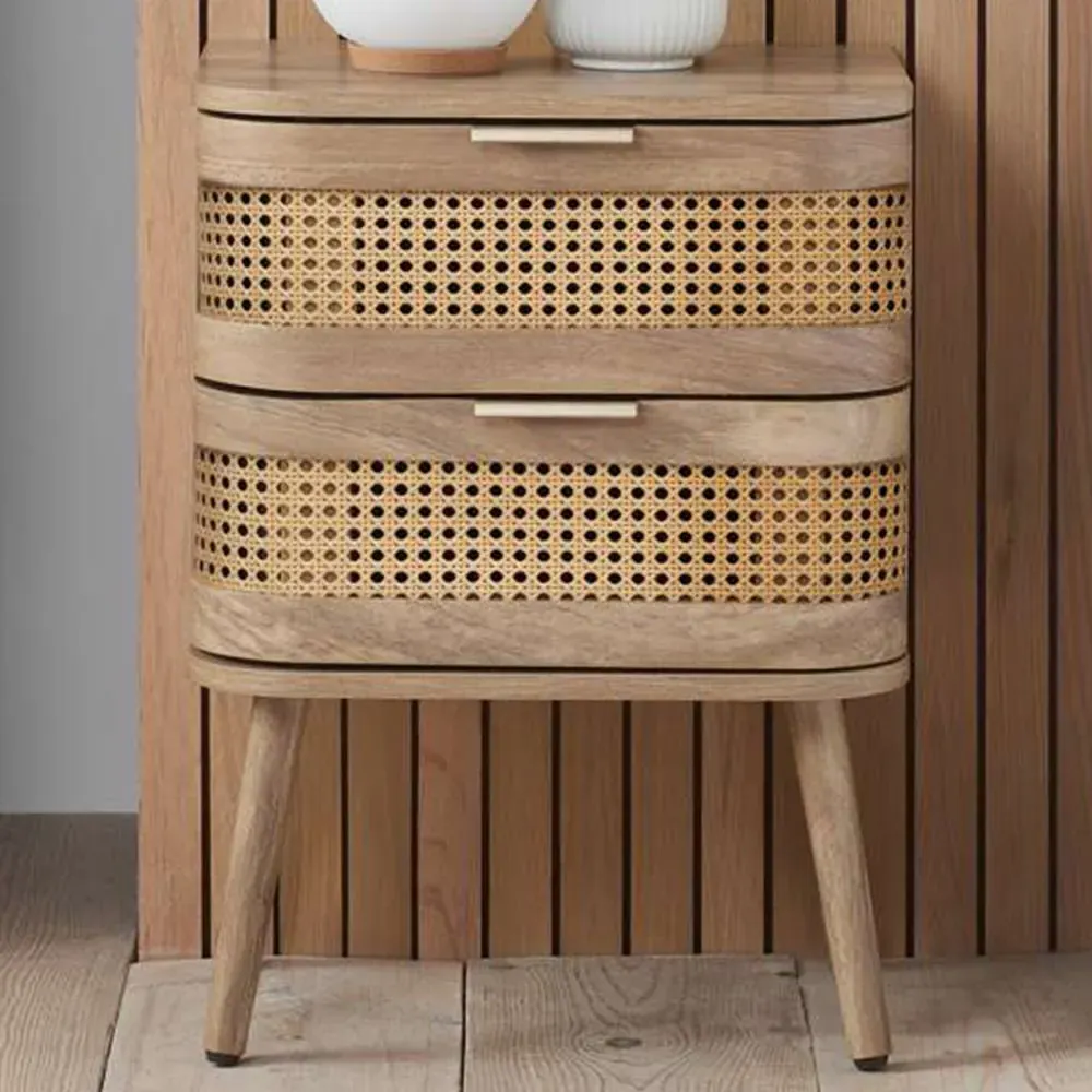 Noah 2 Door Bedside Table - Brown, Rattan Effect image