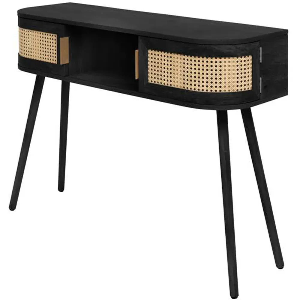Noah 2 Door Console Table with Shelf - Black, Rattan