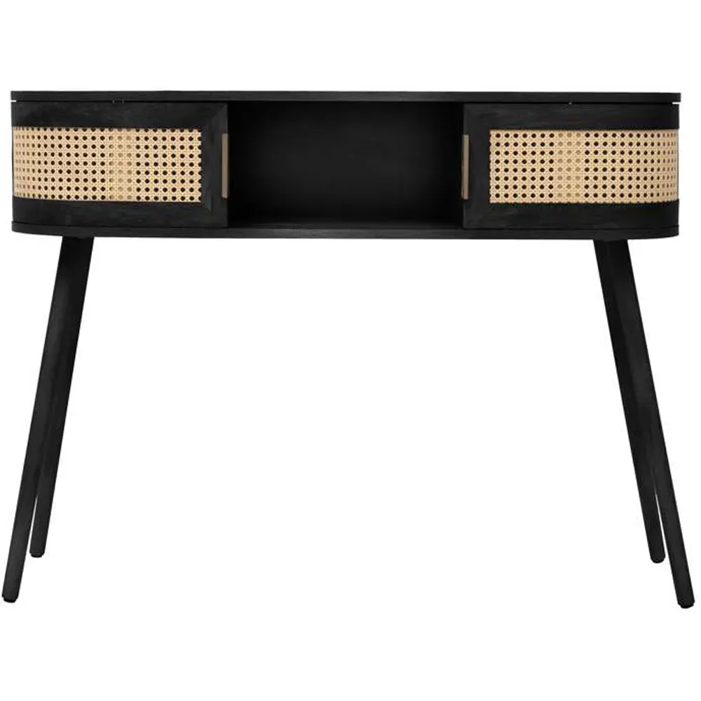 Noah 2 Door Console Table with Shelf - Black, Rattan