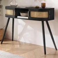 Noah 2 Door Console Table with Shelf - Black, Rattan