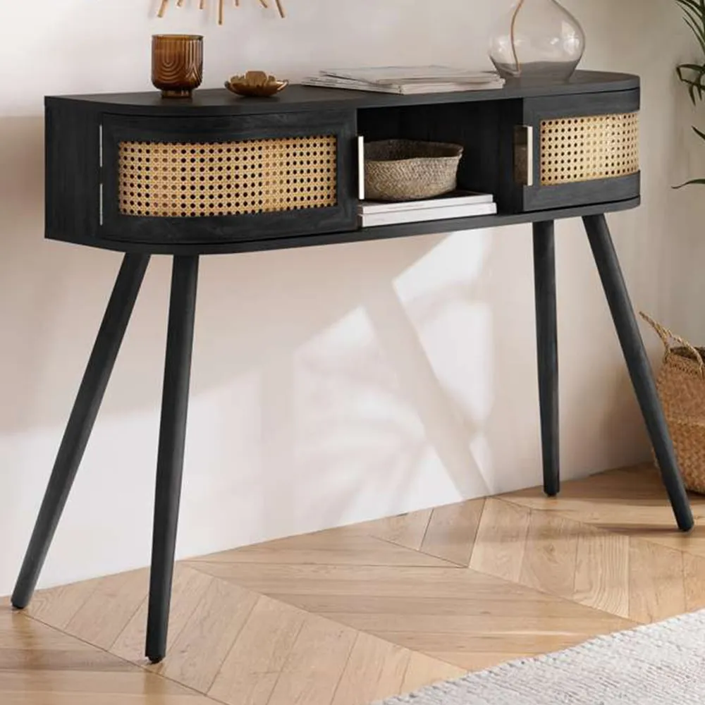 Noah 2 Door Console Table with Shelf - Black, Rattan image