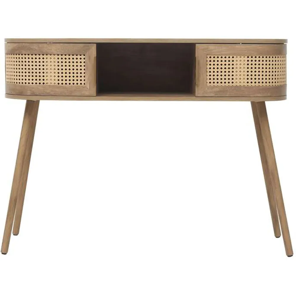 Noah 2 Door Console Table with Shelf - Brown, Rattan Effect