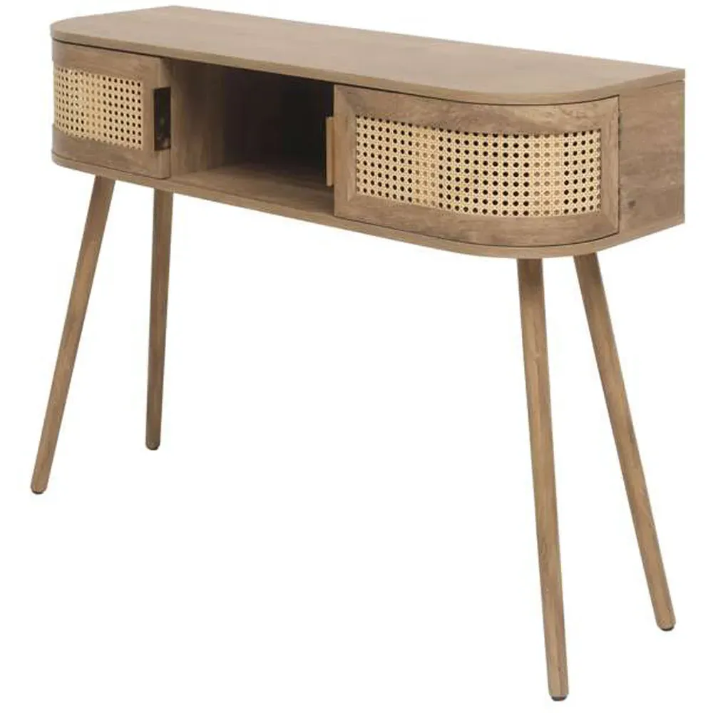 Noah 2 Door Console Table with Shelf - Brown, Rattan Effect