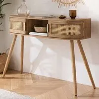 Noah 2 Door Console Table with Shelf - Brown, Rattan Effect