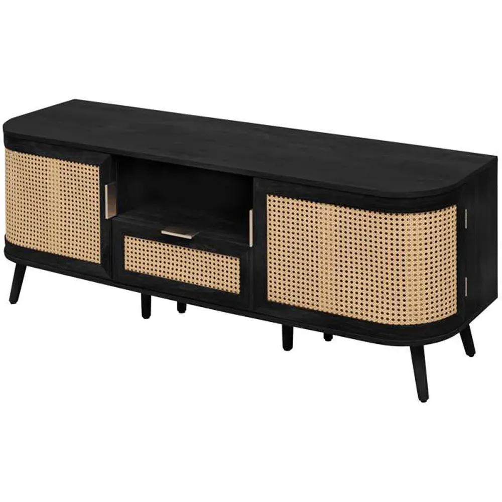 Noah 2 Door TV Unit with Drawer - Black, Rattan