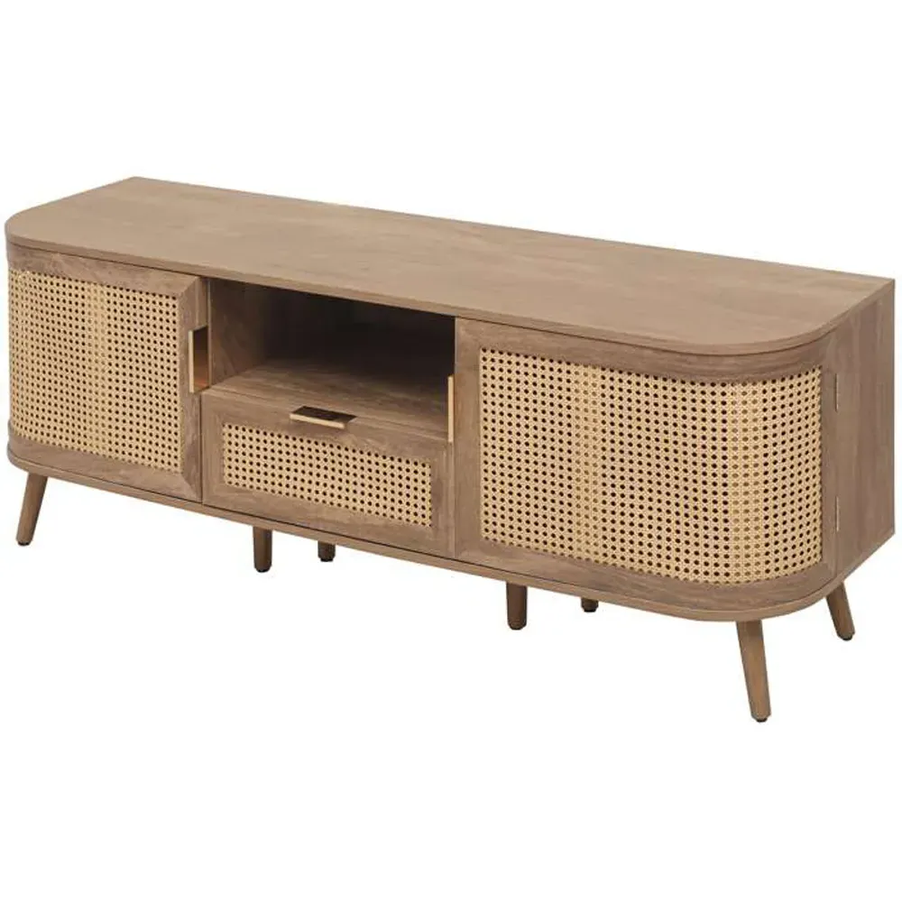 Noah 2 Door TV Unit with Drawer - Brown, Rattan