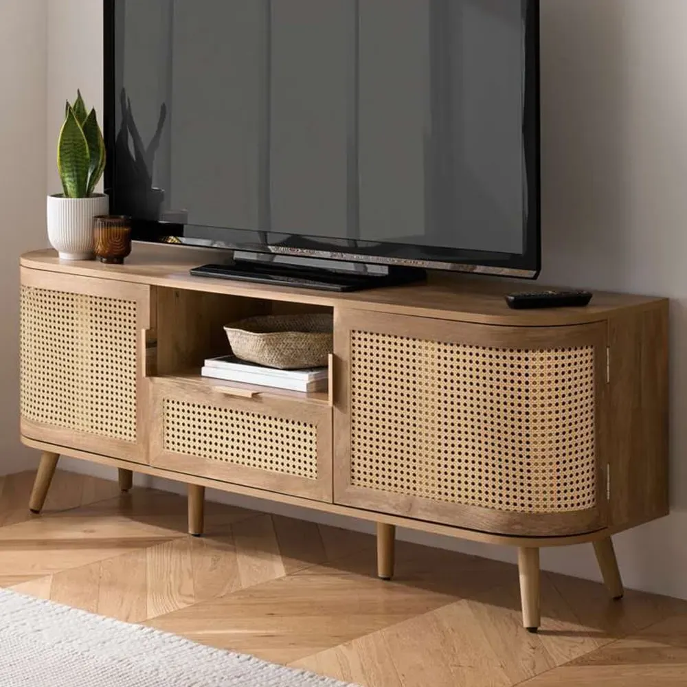 Noah 2 Door TV Unit with Drawer - Brown, Rattan