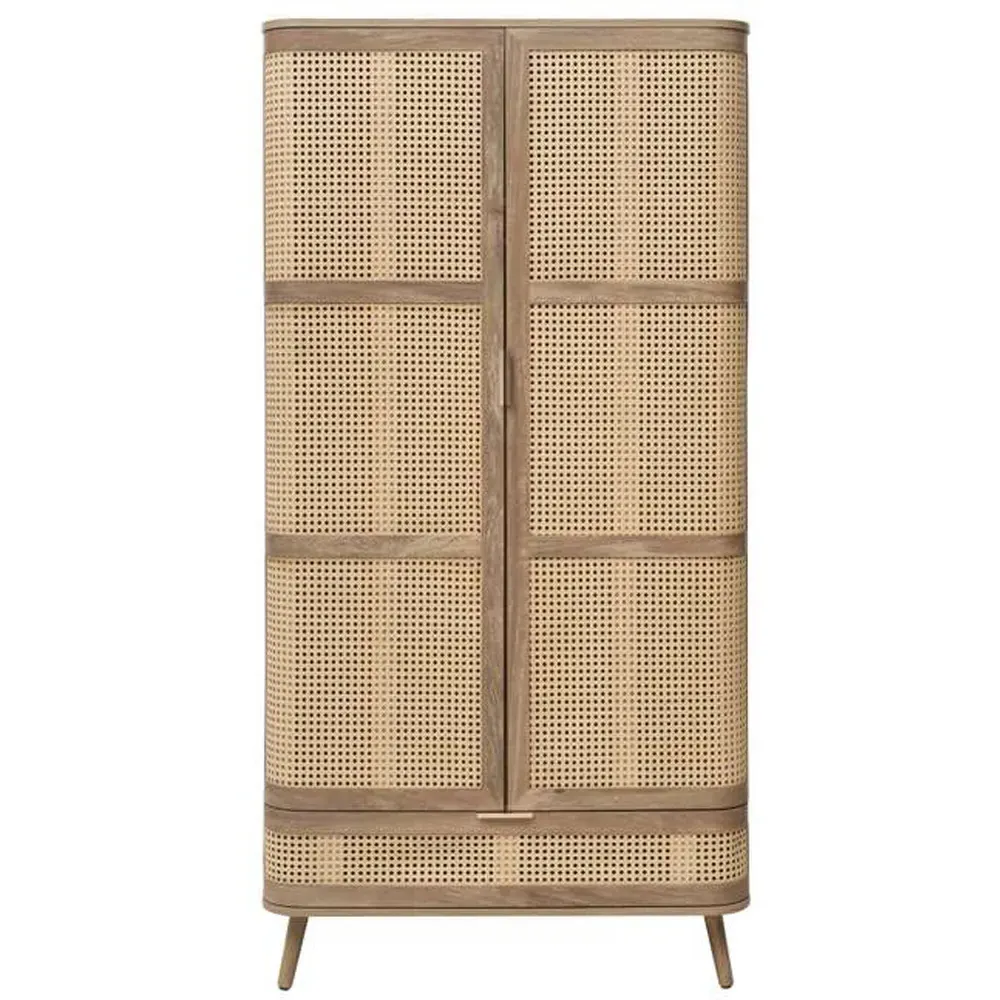 Noah 2 Door Wardrobe with Drawer - Brown, Rattan