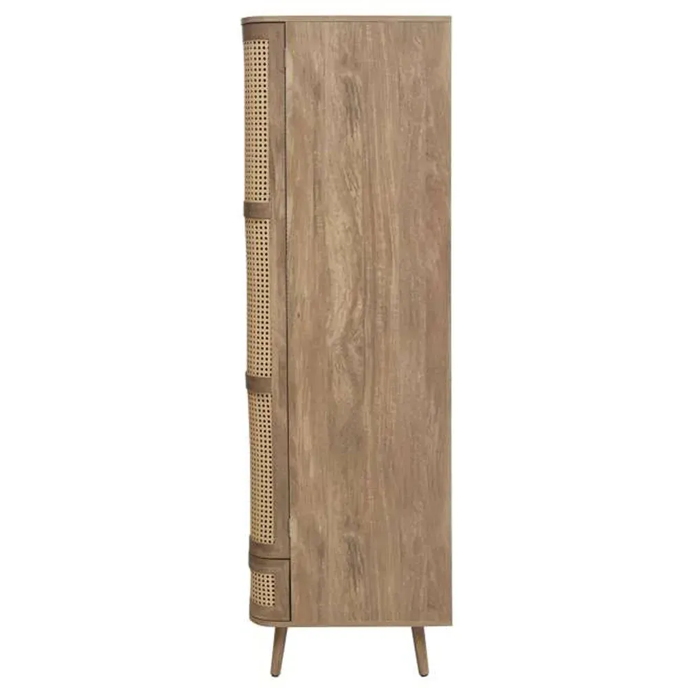 Noah 2 Door Wardrobe with Drawer - Brown, Rattan