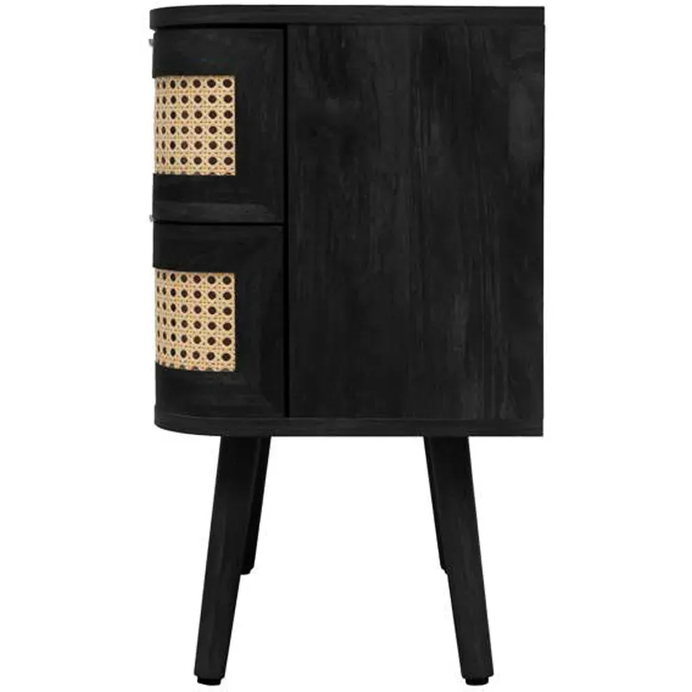 Noah 2 Drawer Bedside Table - Black, Rattan
